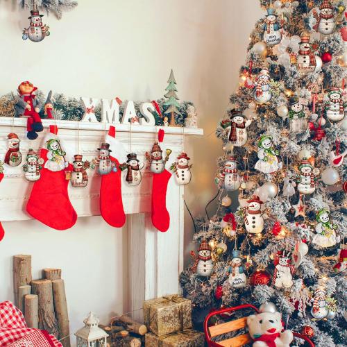 Wood Christmas Tree Hanging Decoration printed Set