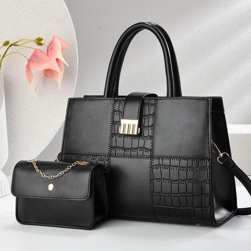 PU Leather Bag Suit large capacity & two piece & waterproof patchwork Set