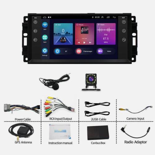 7 inch Android 13 Carplay Radio Stereo For 2007-2017 Jeep Wrangler JK GPS w/ camera