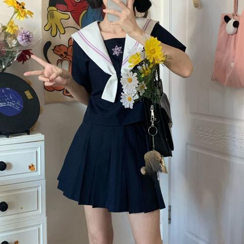 Polyester Women Sailor Suit & two piece mixed colors Set