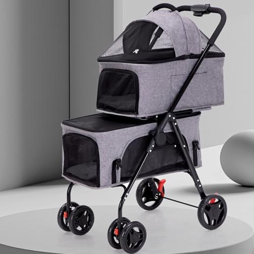 Cloth & Metal foldable Pet stroller portable & double layer & breathable gray PC
