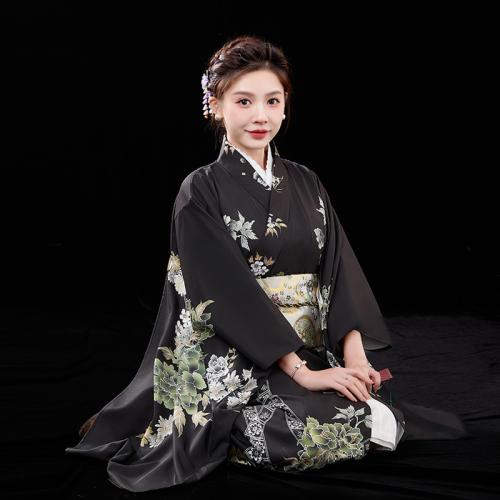 Polyester Sexy Kimono contrast color & loose PC