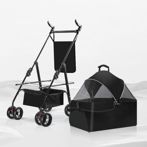 Metal & Plastic & Oxford & Mesh Fabric foldable Pet stroller portable & detachable & breathable PC