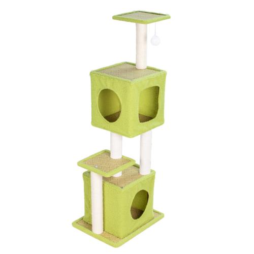 Sisal Hemp & Medium Density Fiberboard & Rattan Multifunction Cat Climbing Frame hardwearing green PC