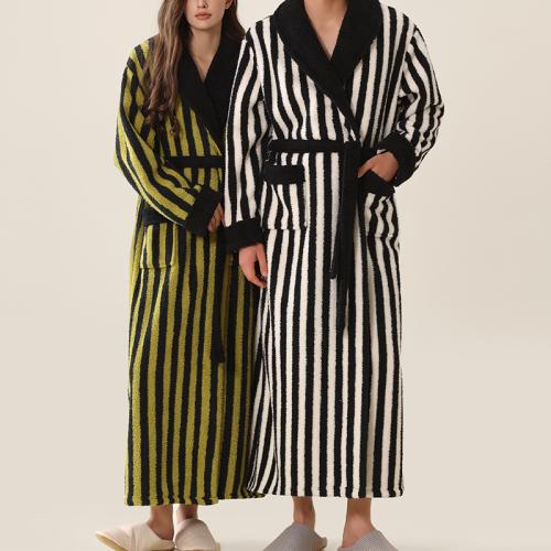 Polyester Couple Robe thicken & thermal printed striped PC