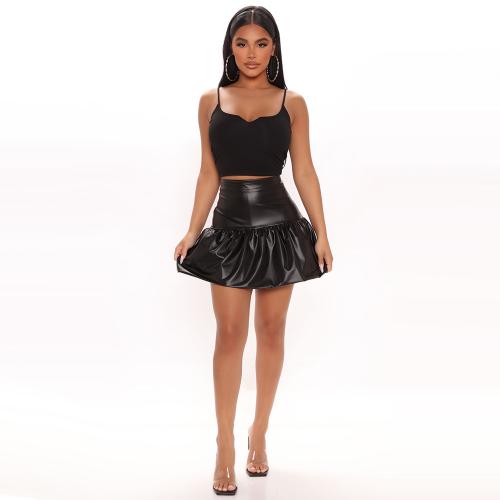 PU Leather Slim & Pleated & High Waist Sexy Skirt :XXL PC
