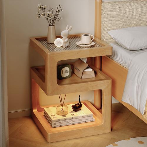 Solid Wood Bedside Table Modern Simple Storage Cabinet for Bedroom