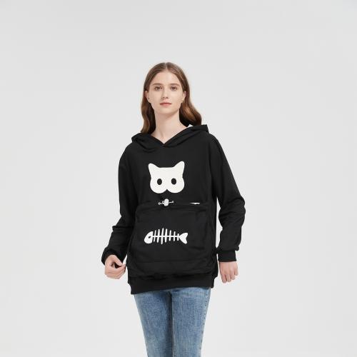 Mixed Fabric & Cotton Women Sweatshirts & with pocket printed Cats PC