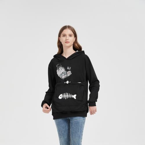 Mixed Fabric & Cotton Women Sweatshirts & with pocket printed Cats PC
