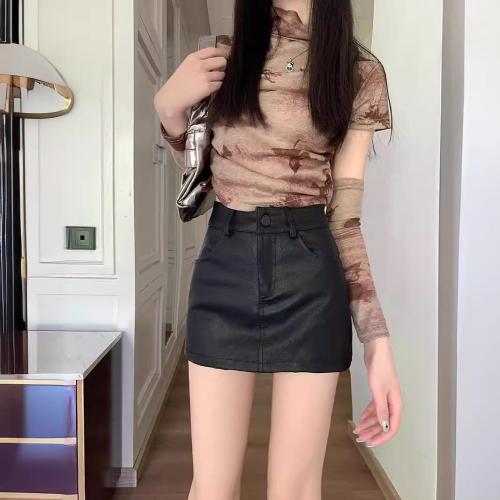PU Leather & Polyester High Waist Skirt PC
