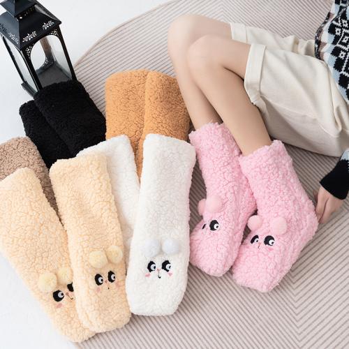 Polyester Women Floor Socks antifriction & thicken & deodorant & anti-skidding & thermal embroidered Cartoon : Pair