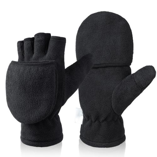 Cotton Half Finger Glove & thermal Solid black Pair