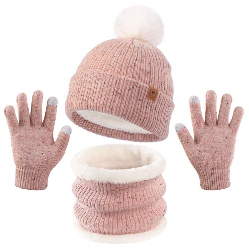 Acrylic & Polyester Glove Scarf Hat Set for children & fleece & three piece & thermal & breathable Set
