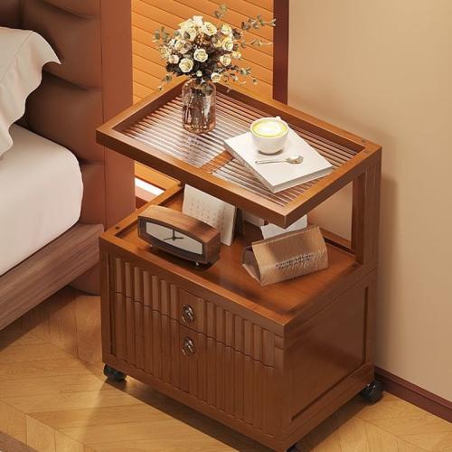 Fibra de madera de densidad media & Moso Bamboo Mesa de noche,  Plástico ABS & Acrílico, Marron oscuro,  trozo