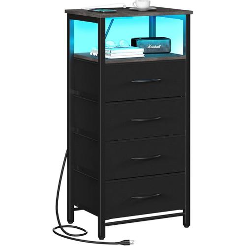 Medium Density Fiberboard & Metal triple layer & Multifunction Bedside Cabinet with USB interface & with LED lights black PC