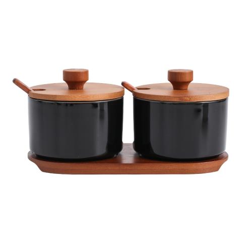 Porcelain dampproof Cruet Set durable & dustproof tray & Spoon Solid Set