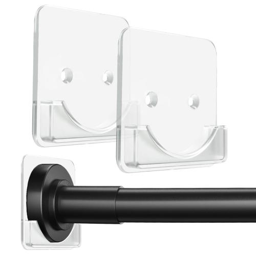 Clear Shower Curtain Rod Holder Adhesive Shower Rod Holder for Wall 2 Pack