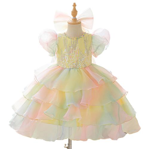 Gauze & Polyester Princess Girl One-piece Dress Sequin mixed colors PC