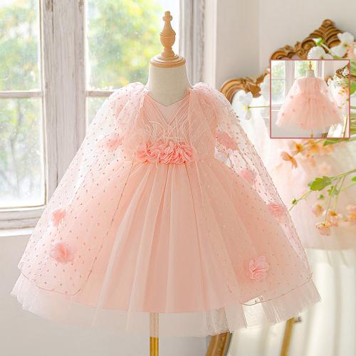 Gauze & Polyester Princess Girl One-piece Dress pink PC