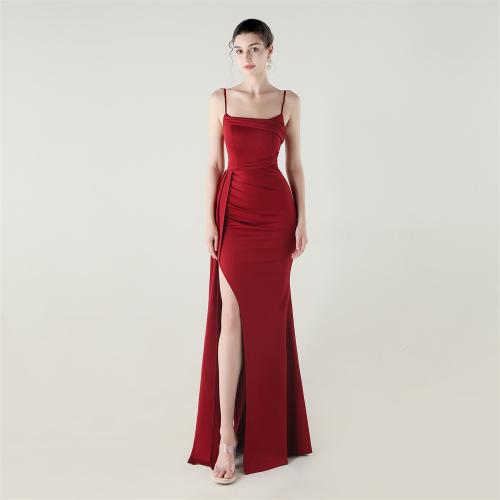 Knitted Slim Long Evening Dress side slit Polyester PC