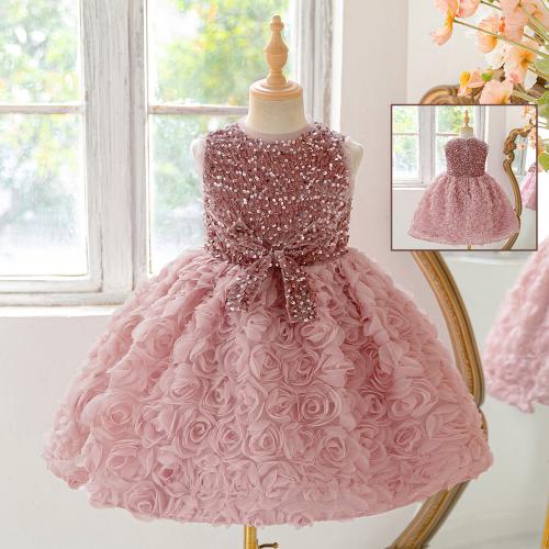 Gauze & Polyester Ball Gown Children Princess Costume Sequin cameo brown PC