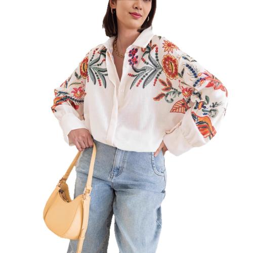 Polyester Women Long Sleeve Shirt & loose white PC