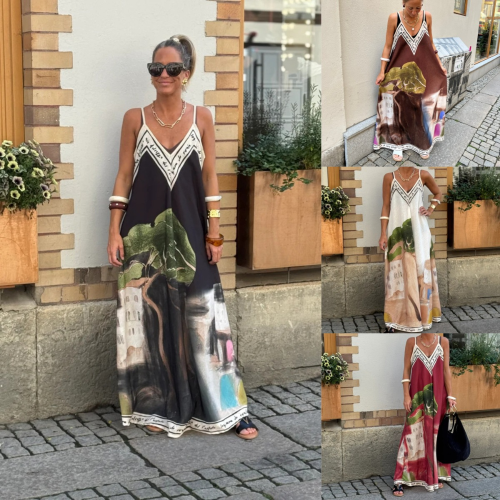 Polyester Slip Dress contrast color printed PC