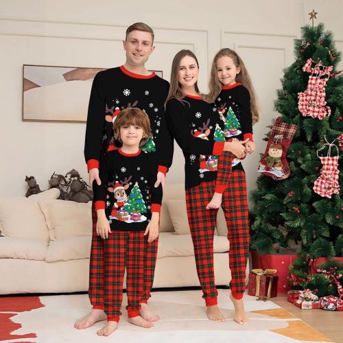 Polyester Parent-child Sleepwear christmas design & two piece mixed colors :XXL Set