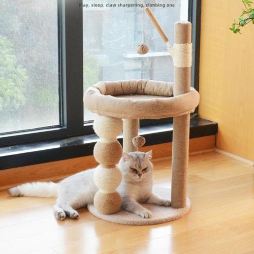 Sisal Hemp & Wooden & Plush & Cotton Linen Multifunction Cat Climbing Frame hardwearing PC