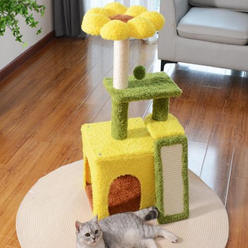 Sisal Hemp & Wooden & Flannelette Multifunction Cat Climbing Frame hardwearing floral PC