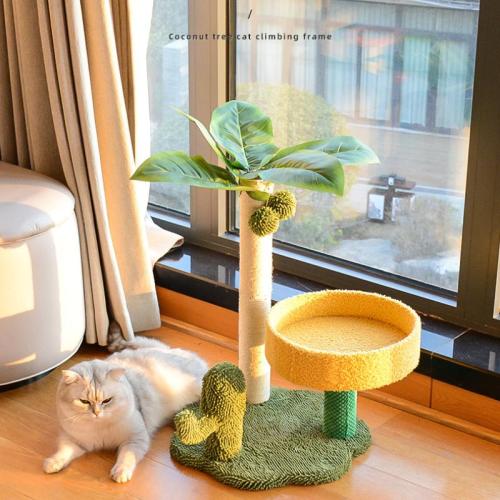 Cation Fabric & Sisal Hemp & Wooden & Plush Multifunction Cat Climbing Frame hardwearing tree pattern PC