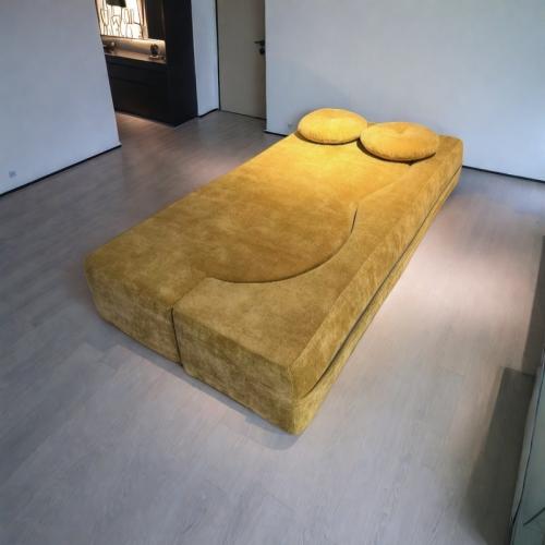 Sponge & Corduroy double & Soft & foldable Compression Sofa Solid yellow PC