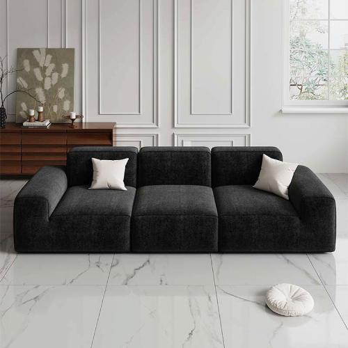 Chenille & Sponge Soft Compression Sofa Solid black PC