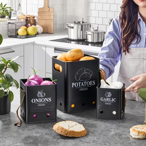 Bamboo & Carbon Steel Storage Box tight seal & three piece letter black Set