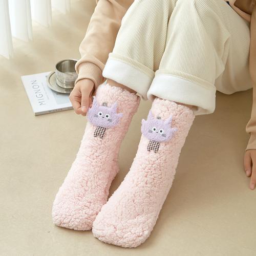 Polyester Women Floor Socks antifriction & thicken & anti-skidding & thermal embroider Cartoon : Pair