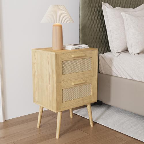 Rattan & Wooden Bedside Cabinet yellow PC
