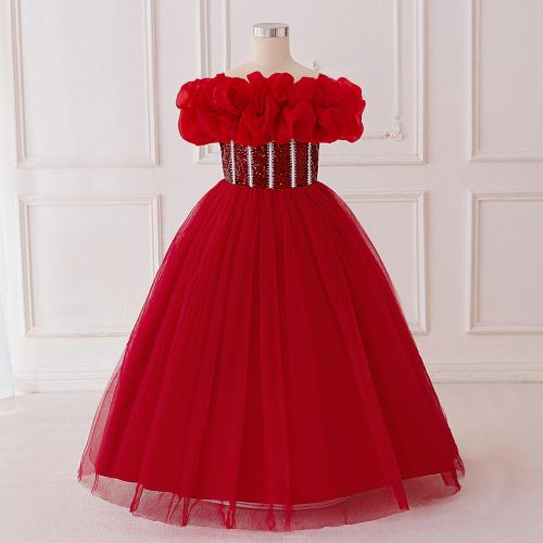 Gauze & Polyester Princess Girl One-piece Dress Sequin PC