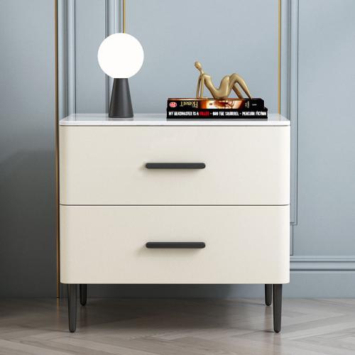 Sintered Stone & Particle Board & Microfiber Leather Bedside Cabinet Metal PC