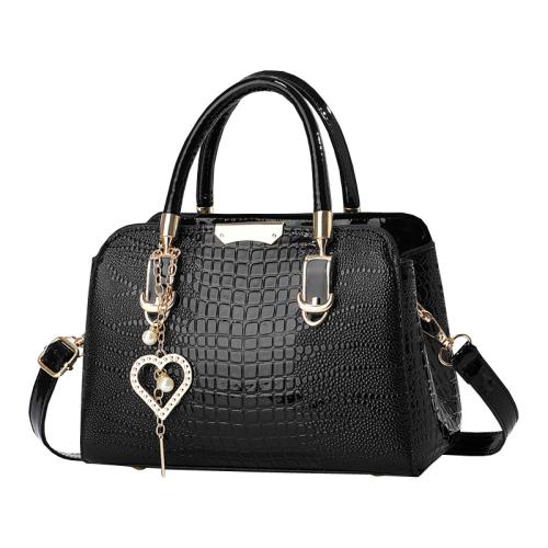 PU Leather Handbag with hanging ornament & attached with hanging strap crocodile grain PC