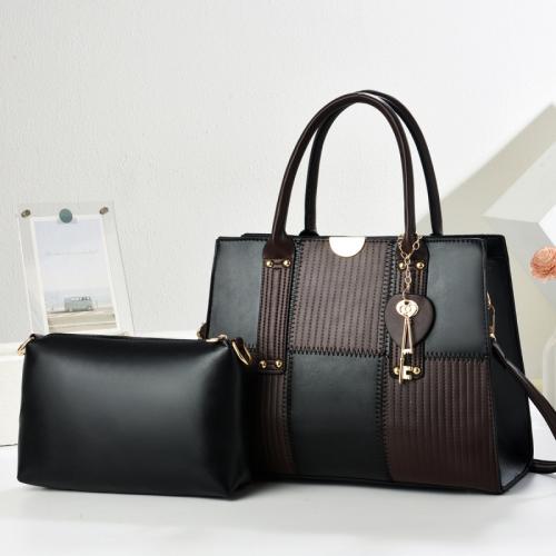 PU Leather Bag Suit contrast color & two piece Set