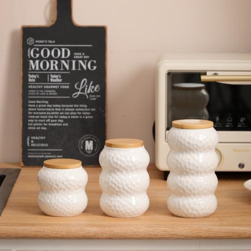 Bamboo & Ceramics Storage Jar Solid white PC