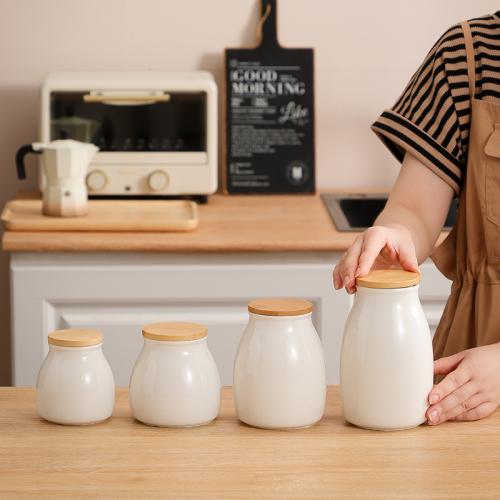Bamboo & Ceramics Storage Jar Solid white PC
