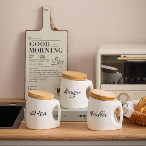 Bamboo & Ceramics Storage Jar white PC