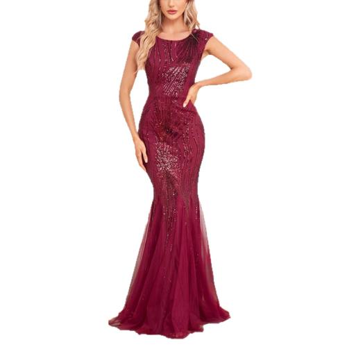 Spandex & Polyester Slim & Mermaid Long Evening Dress Sequin wine red PC