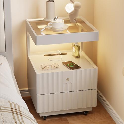 Solid Wood Bedside Cabinet dustproof & with USB interface Glass PC