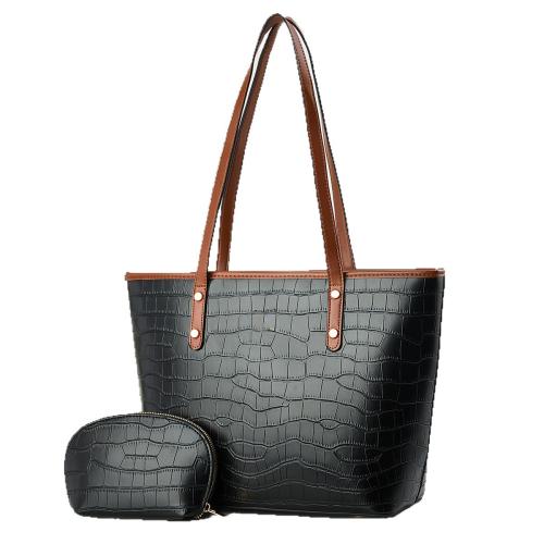 PU Leather Tote Bag Bag Suit large capacity & two piece crocodile grain Set