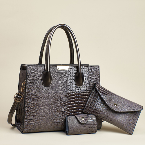 PU Leather Bag Suit large capacity & three piece crocodile grain Set