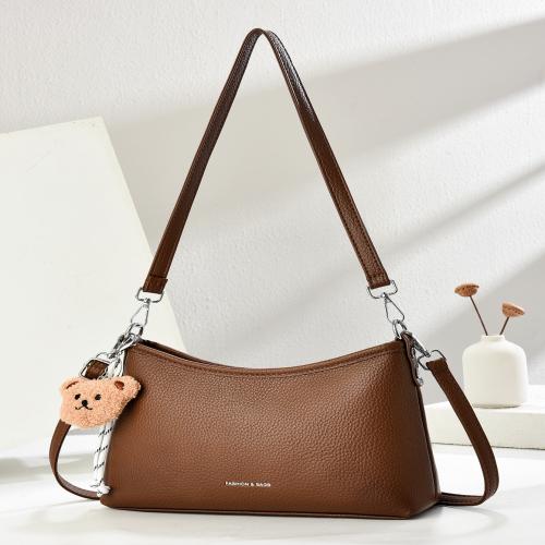 PU Leather Concise Shoulder Bag with little bear doll Lichee Grain PC