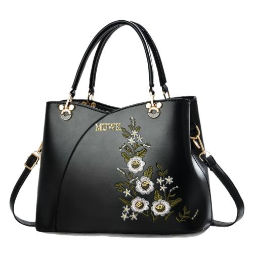PU Leather Easy Matching Handbag embroidered floral PC