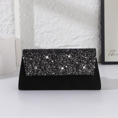 PU Leather & Polyester Clutch Bag durable Sequin black PC